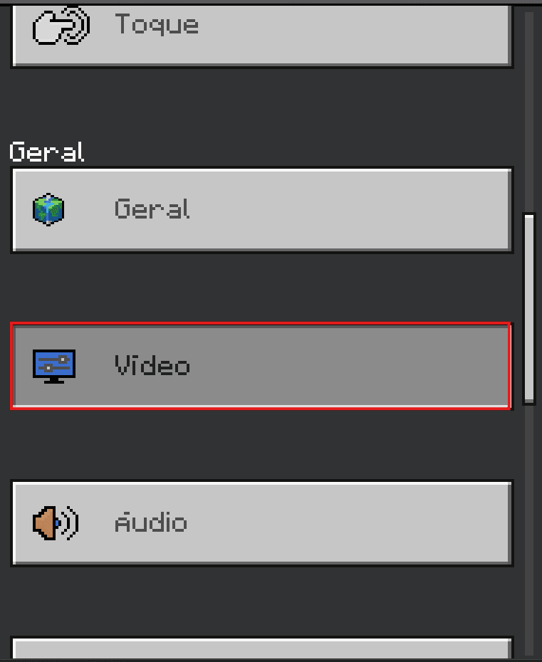 Menu de Opções do Minecraft com a seção de Vídeo destacada.